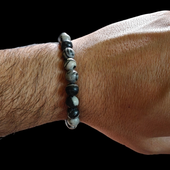 Black Spider Web Jasper Bracelet 8mm Natural Stones Unisex Healing Stret… - Picture 3 of 5